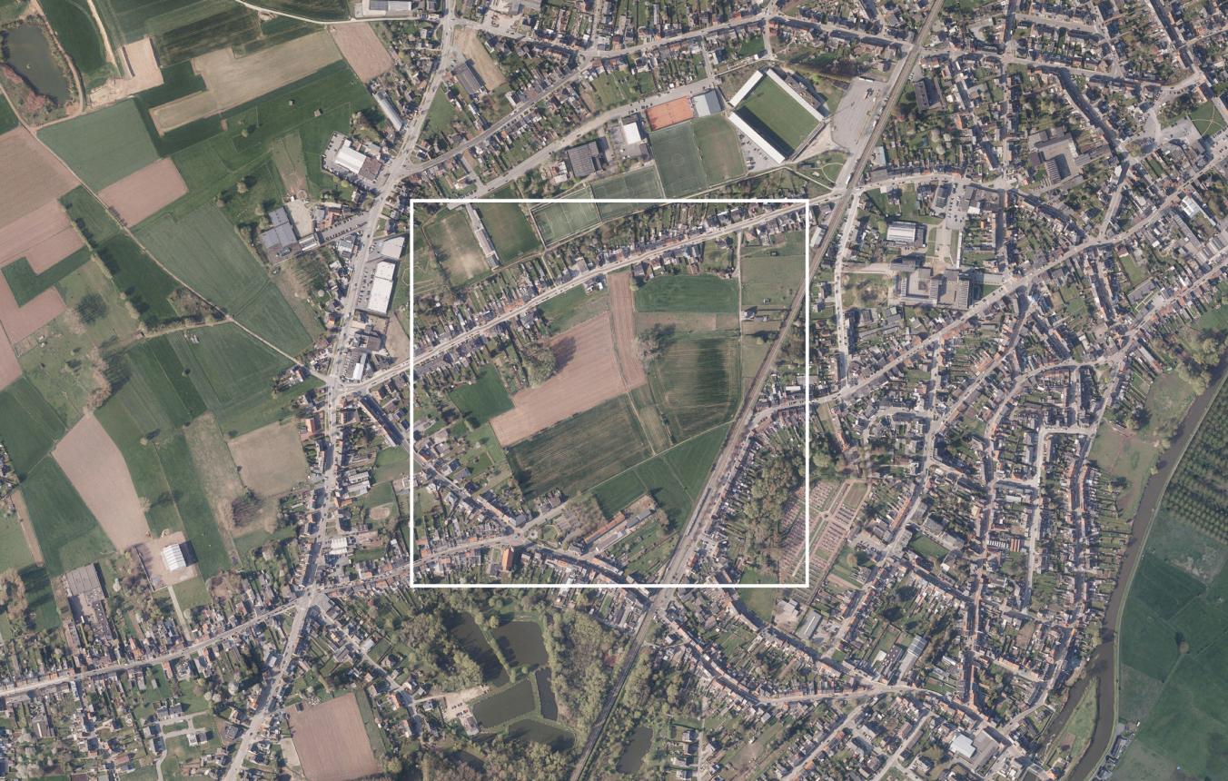 Luchtfoto projectgebied OO3905 Masterplan Wolfsgracht Denderleeuw