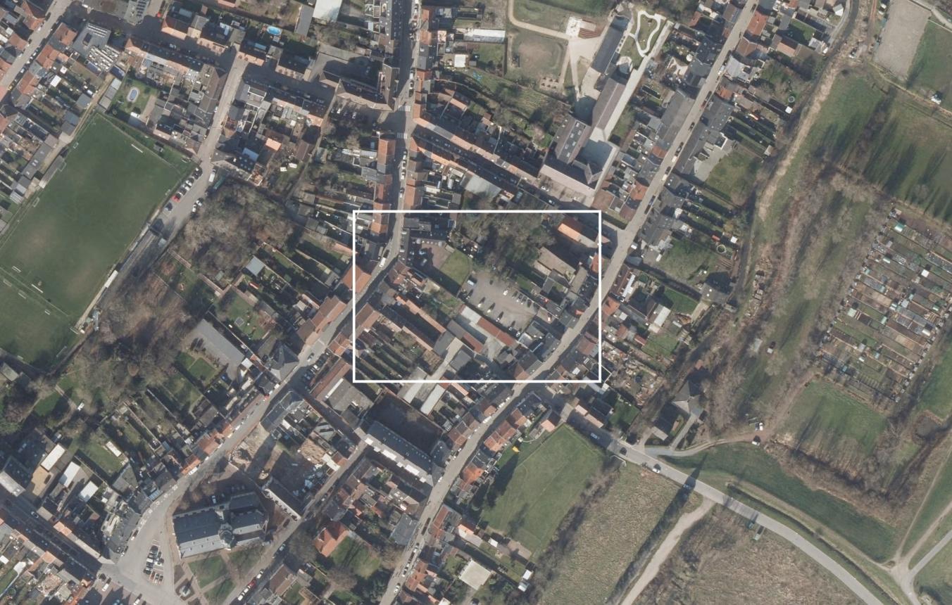 Luchtfoto Project 07 Meesterproef 2022 Een inbreidingsproject met sociale koopwoningen en gemeenschappelijk binnengebied in Rupelmonde