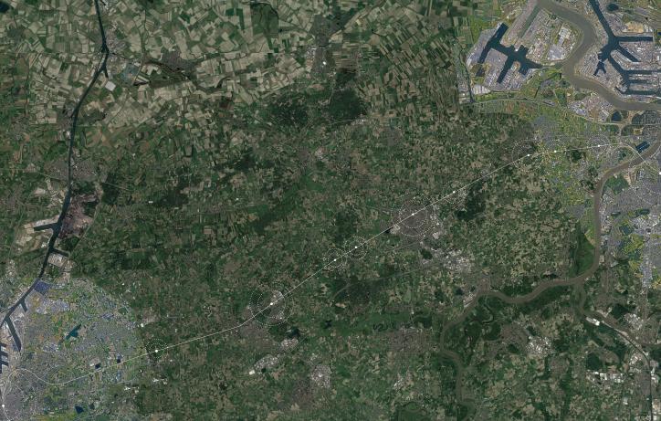 Luchtfoto traject spoorlijn 59 tussen Gent en Antwerpen